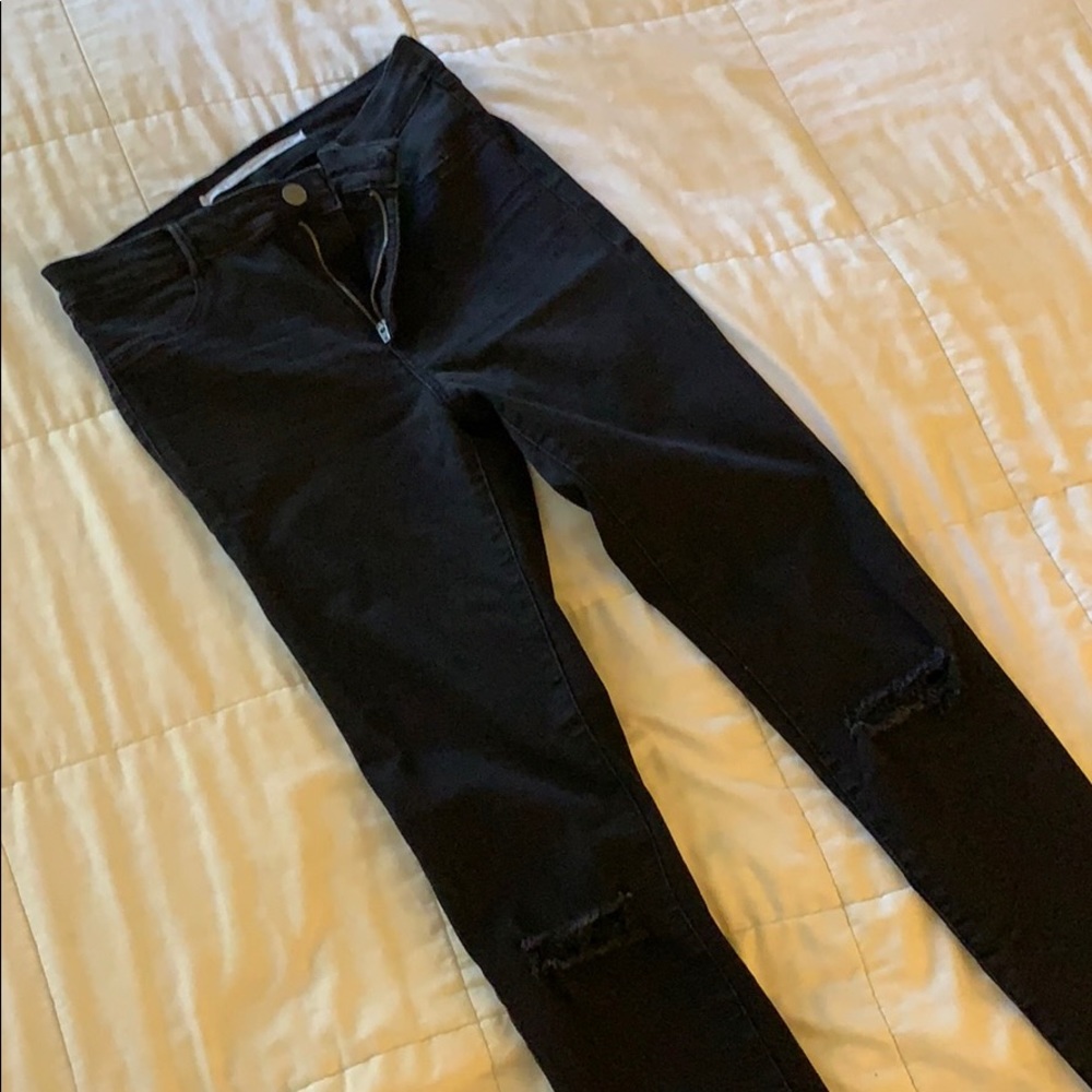 Zara Black Skinny Jeans with Ripped Knees